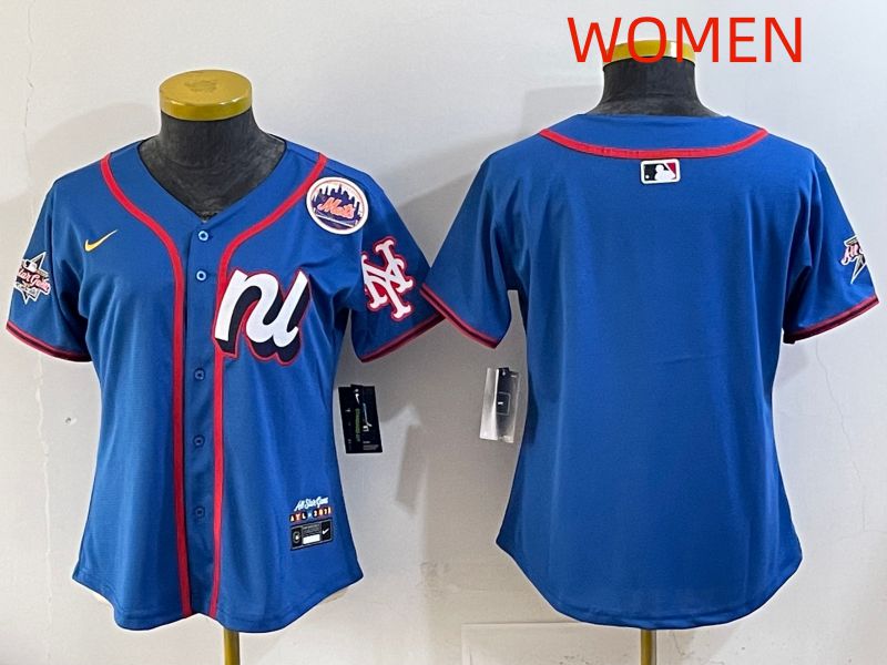Women 2025 New York Mets Blank Blue All star Nike MLB Jersey style 03